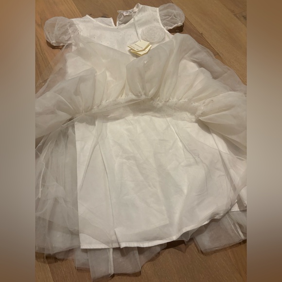 MonnaLisa Tulle dress gown spire flounces golden dots gold sequins cream formal - Picture 17 of 17